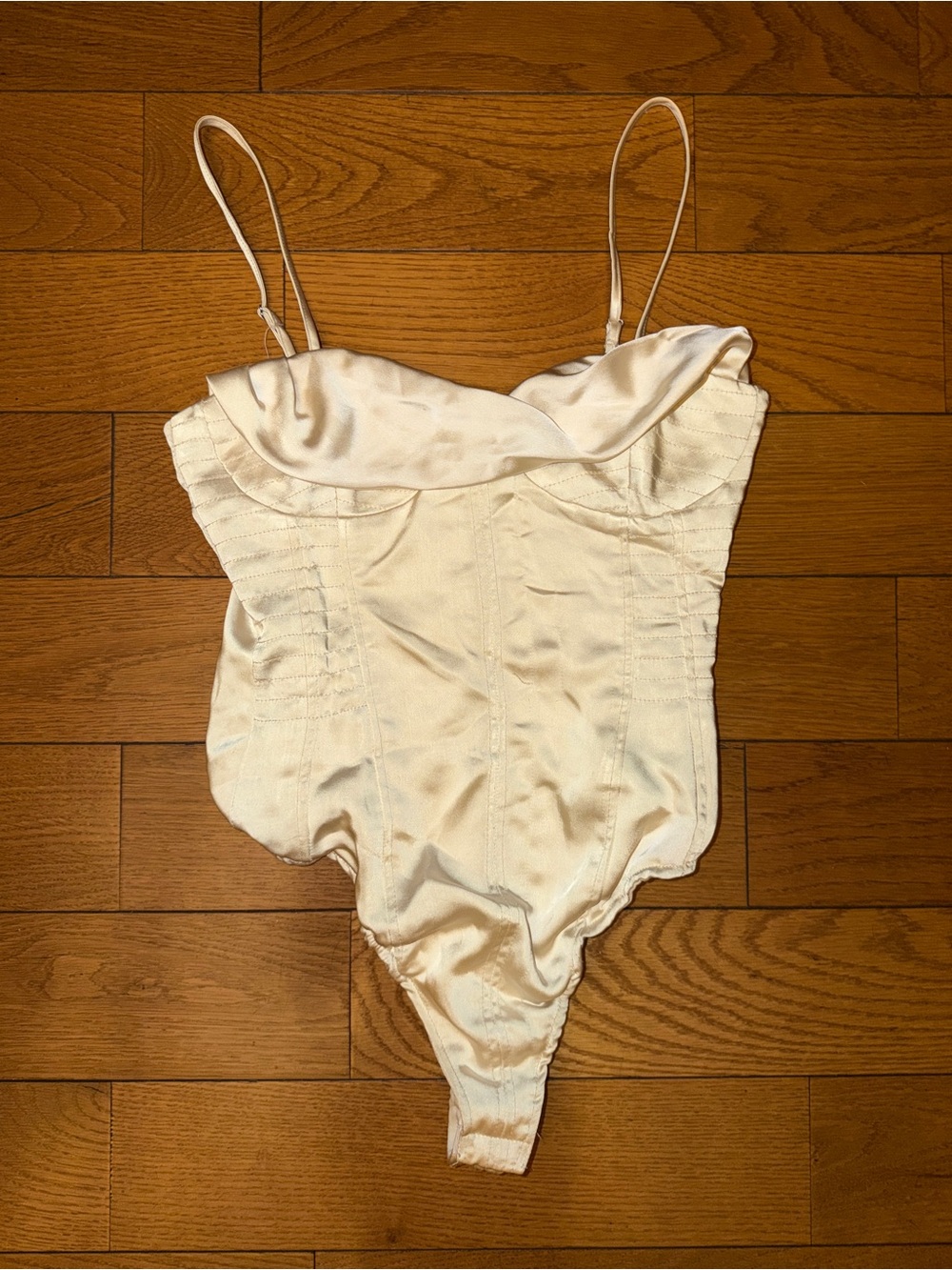 Zara Ivory Satin Bodysuit with Adjustable Spaghetti Straps